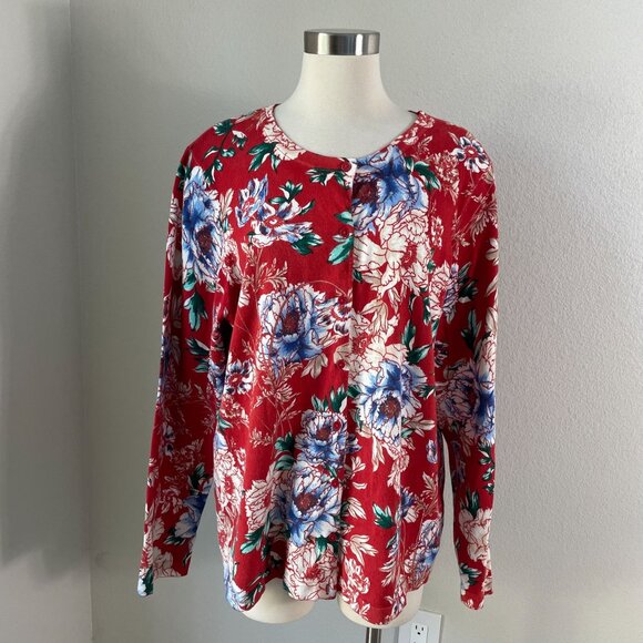 Isaac Mizrahi Live Womens XL Floral Long Sleeve Button Up Cardigan Sweater - Picture 1 of 9